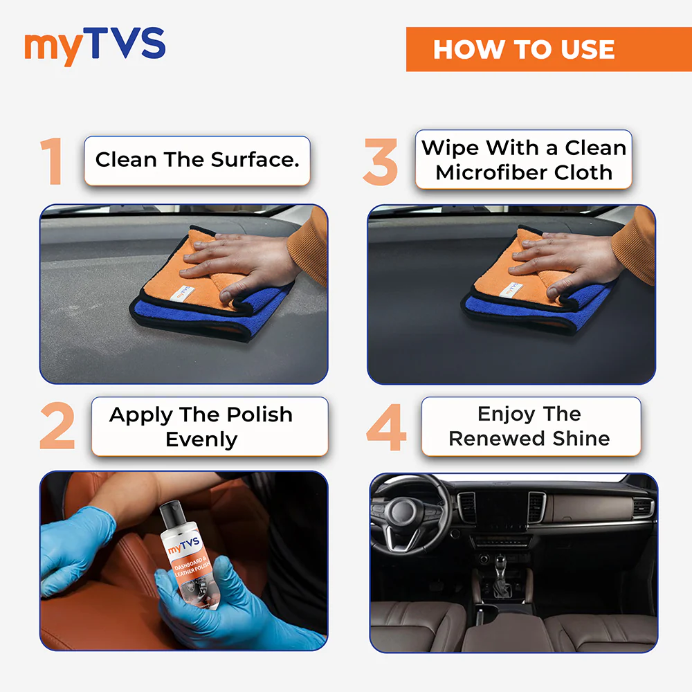 myTVS Car Care Combo Car Dashboard Polish 200ml with 800 GSM Microfiber Cleaning Cloth 40x40cm | CC-DLP1_MC-1 - Image 6