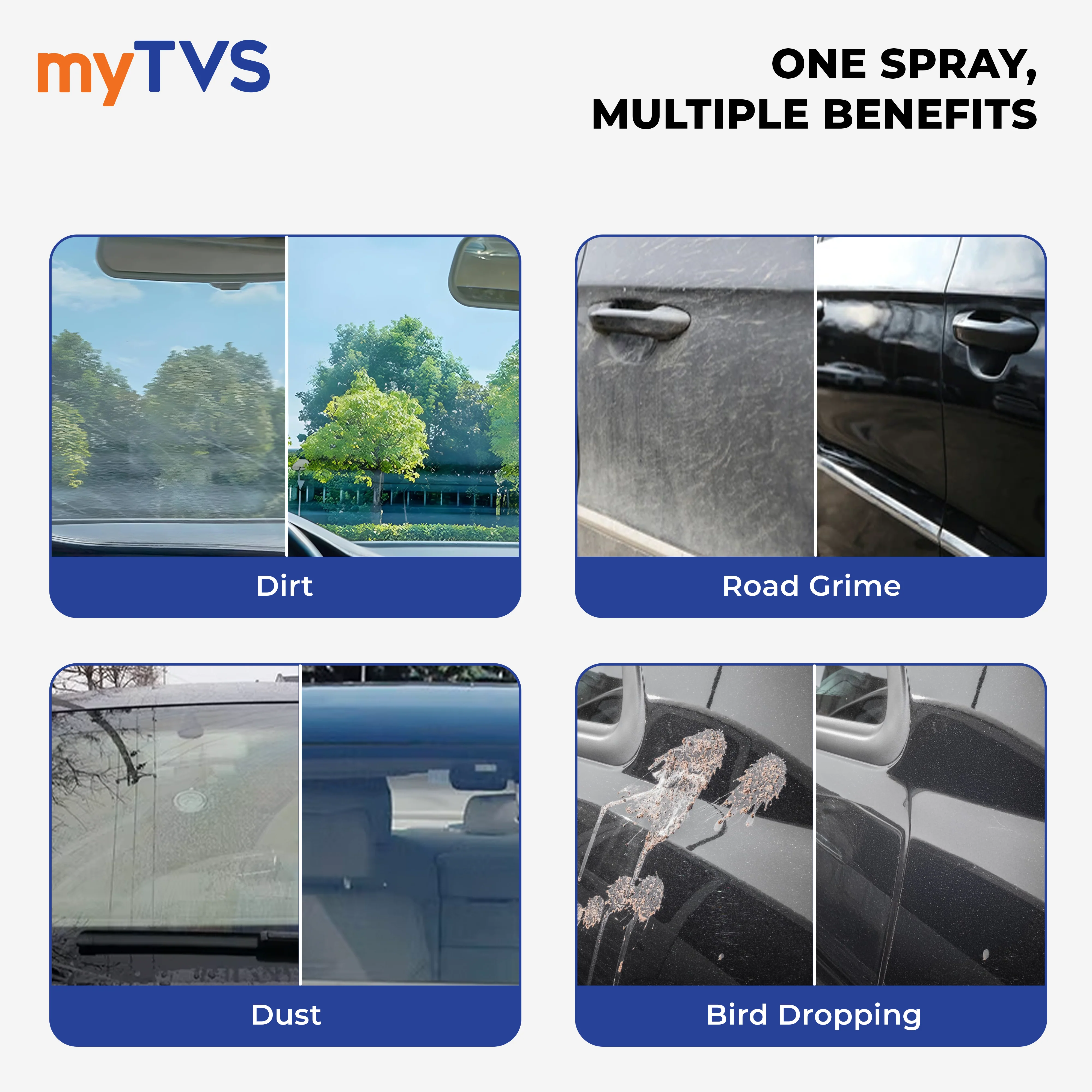 myTVS Car Care Combo Car Glass Cleaner 500ml with 800 GSM Microfiber Cleaning Cloth 40x40cm | CC-GC1_MC-1 - Image 6