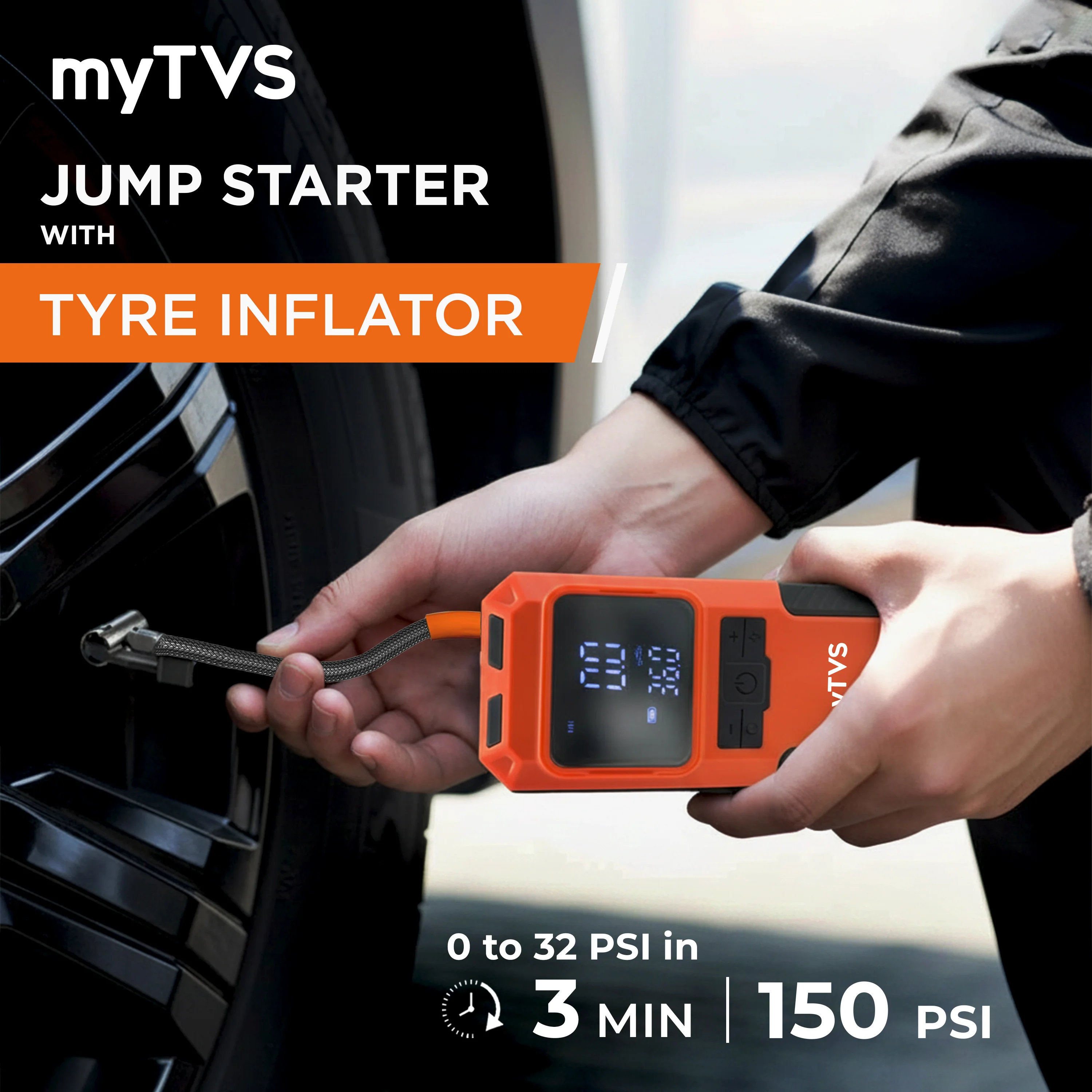 myTVS JS-1 Jump-n-Pump Portable Jump Starter with Tyre Inflator & Power Bank - Image 4