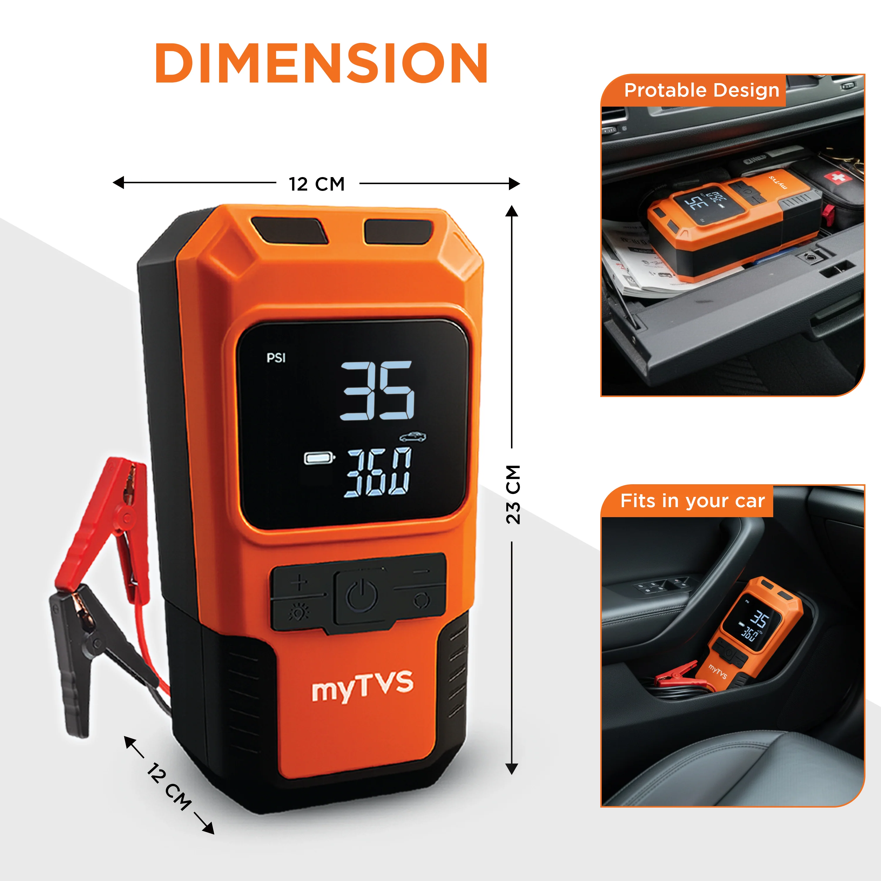 myTVS JS-1 Jump-n-Pump Portable Jump Starter with Tyre Inflator & Power Bank - Image 6