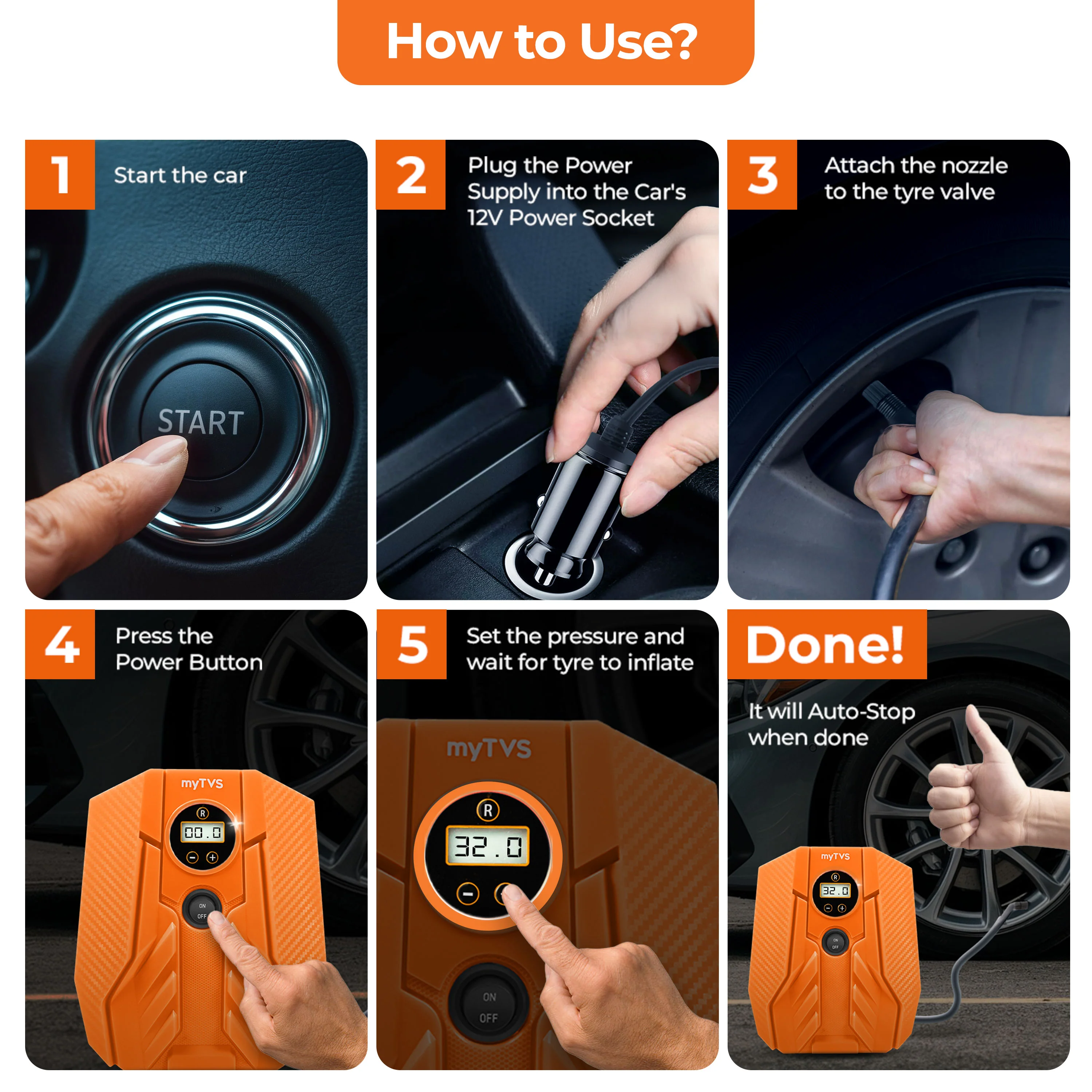 myTVS TI-16 Air Champ Digi Tyre Inflator for Car with Digital Auto-Stop - Image 5