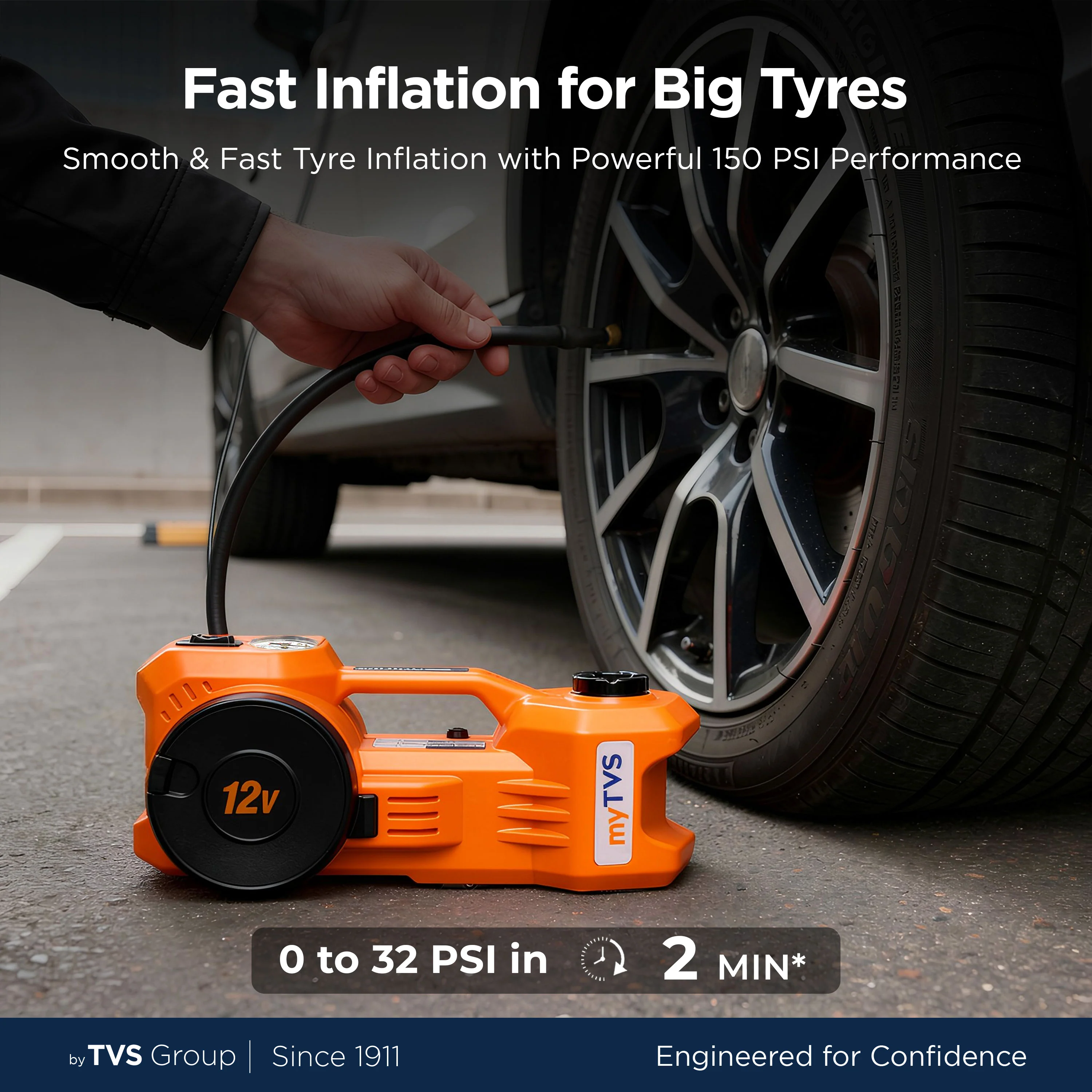 myTVS TJ-66 Super Duo Electric Jack with Tyre Inflator 150 Ps - Image 3