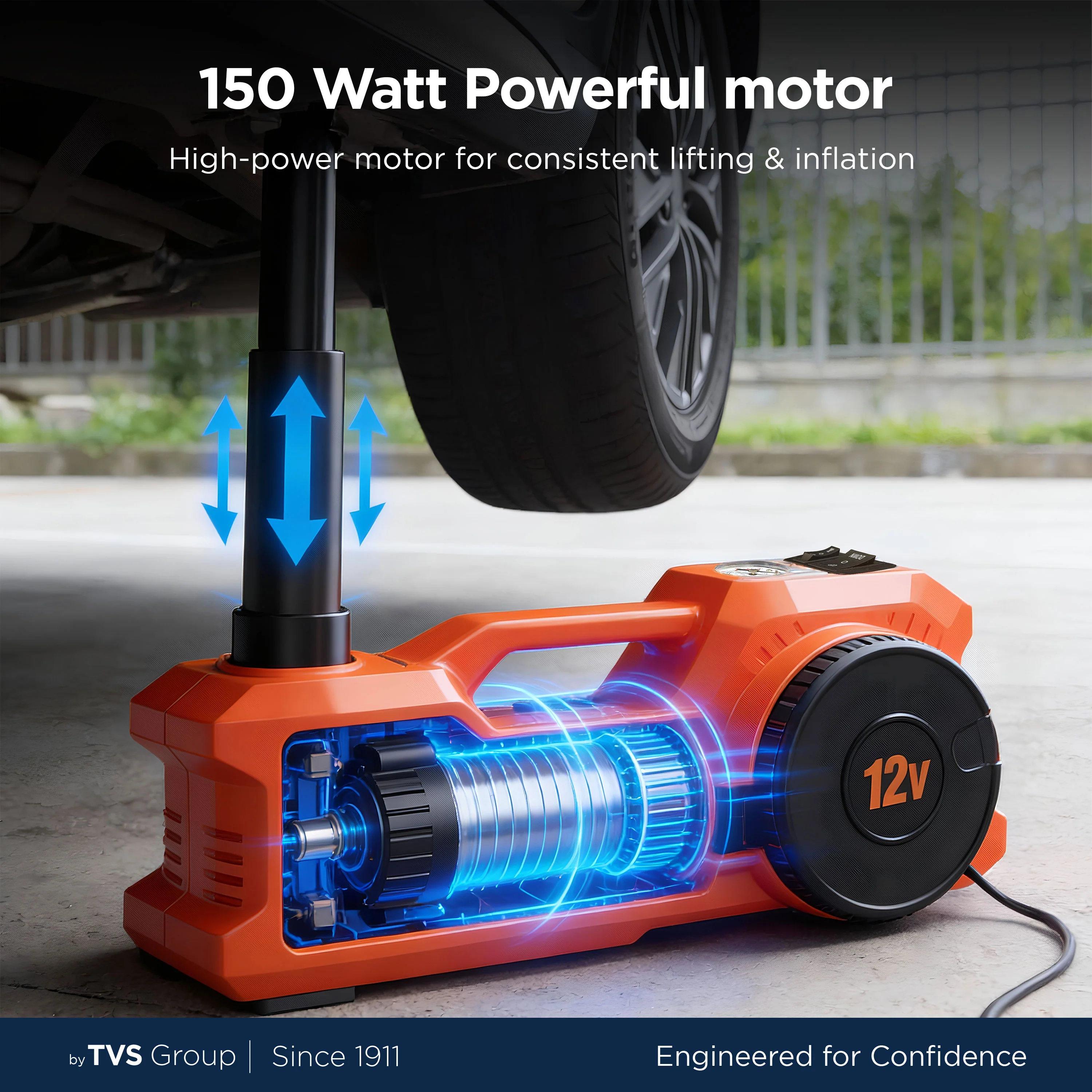 myTVS TJ-66 Super Duo Electric Jack with Tyre Inflator 150 Ps - Image 4